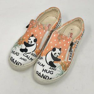 GOBY Girls Keep Calm Hug a Panda Slip On Shoes Flats Orange Size‎ 35 Vegan